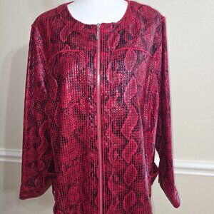Hearts of Palm Woman Red Snakeskin Print Zip Jacket Size 20W